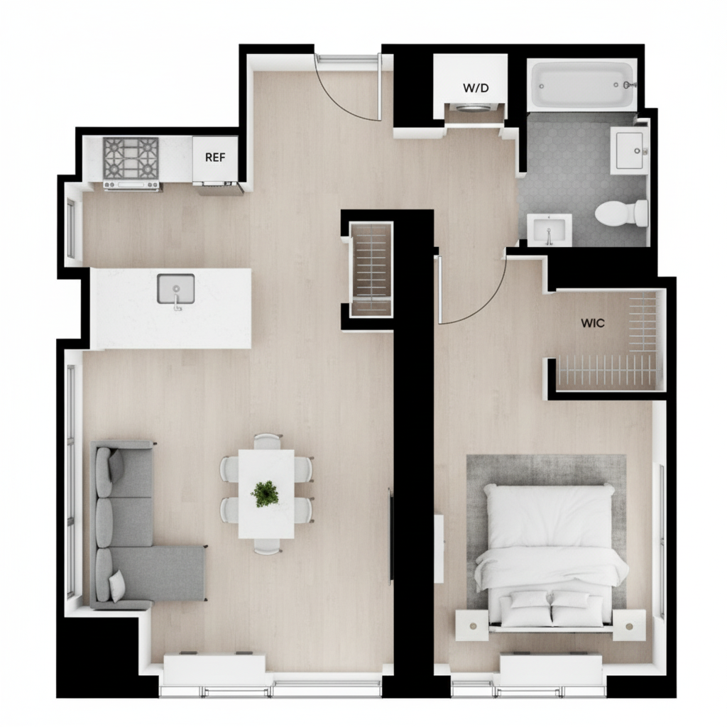 3D render of the same floor plan